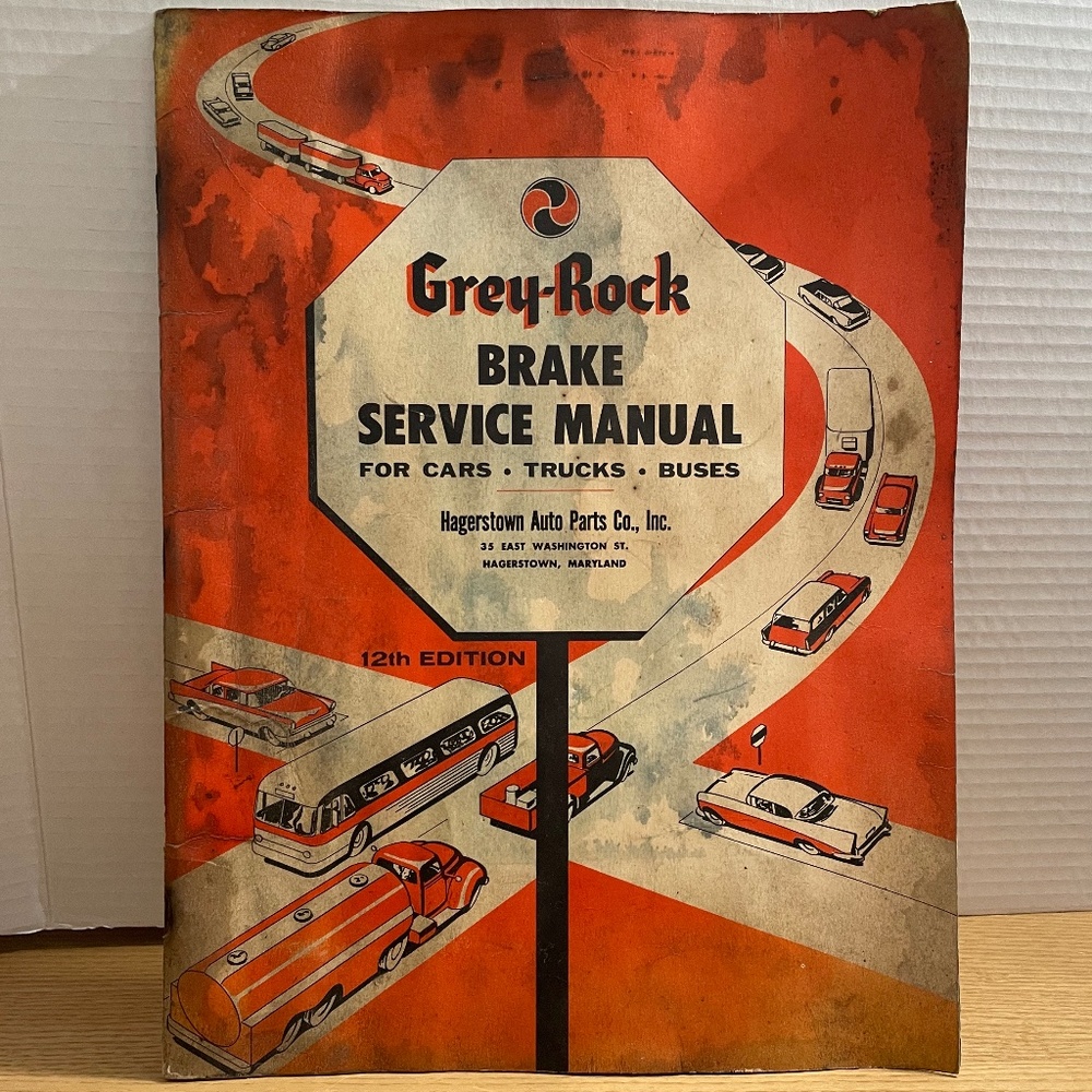 Vintage Grey Rock Brake Service Repair Manual Car Truck & Bus Hagerstown MD 1958